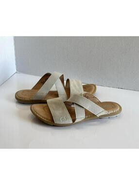Børn Tidore Slides Women's 8M Beige Suede Leather Elastic Straps Comfort Sandals